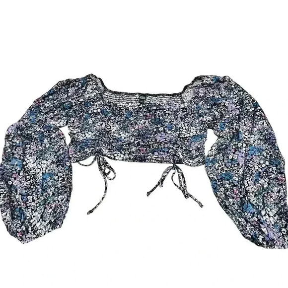 Wild Fable Floral Off Shoulder Cropped Peasant Top Puff Sleeve Large‎ - Picture 6 of 6